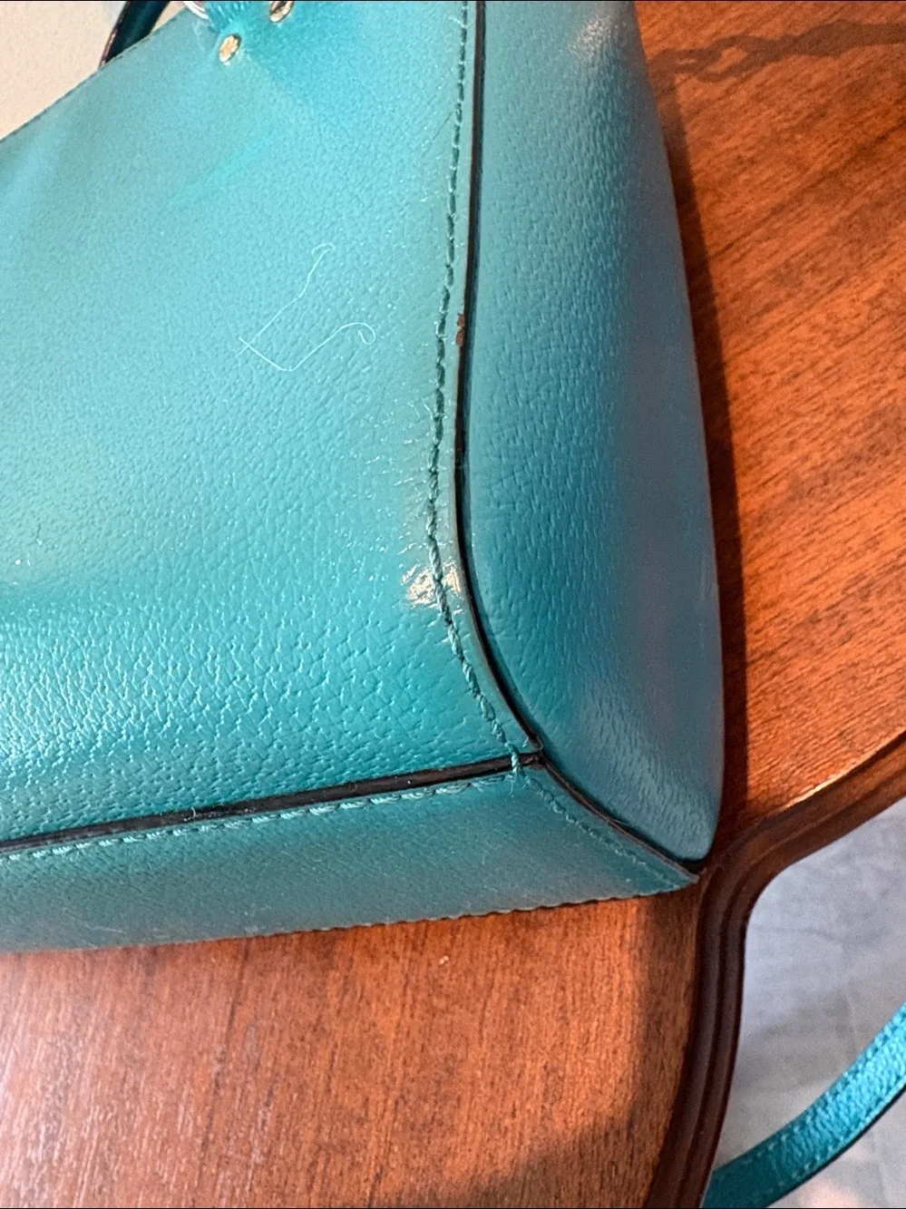 kate spade crossbody bag  satchel  Leather turquoise 3 compartment  gold tone